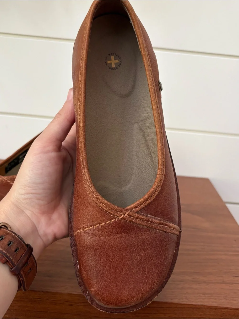 Vintage Dr. Martens Brown Leather Ballet Flats Shoes Sz 5 Slip Ons Classic Boho - Picture 4 of 9